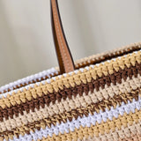 UOSU Woven Straw Tote — Large Contrast Stripe Beach Bag