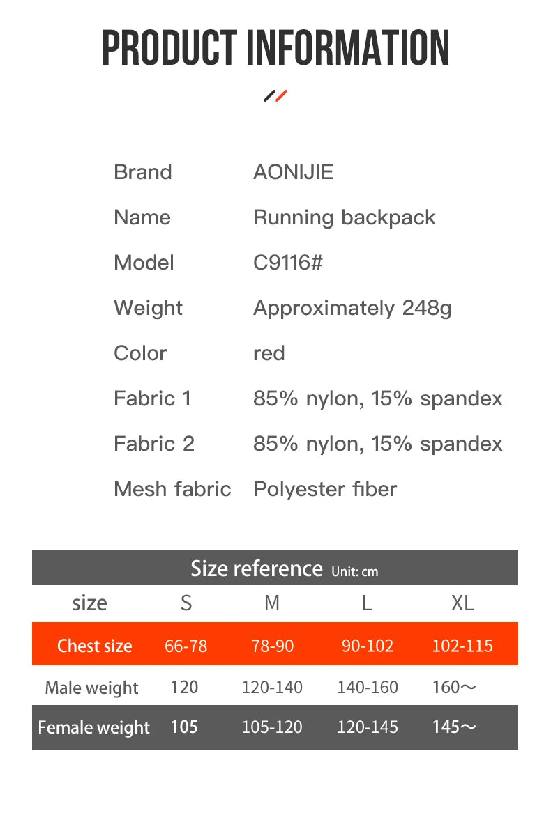 AONIJIE C9116 Unisex 10L Sports Running Backpack Lightweight Off-Road Hydration Pack for Hiking Off-road Cycling Race Marath