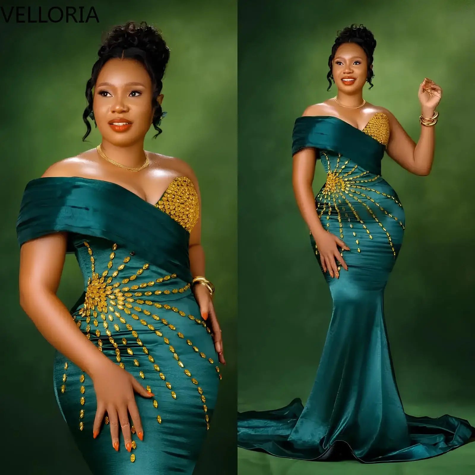 Emerald Green Off-Shoulder Mermaid Evening Gown