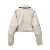2025New Coal graysty le Women's washed leather jacket with belt, short coat with downgraded zipper and vintage lapel jacket