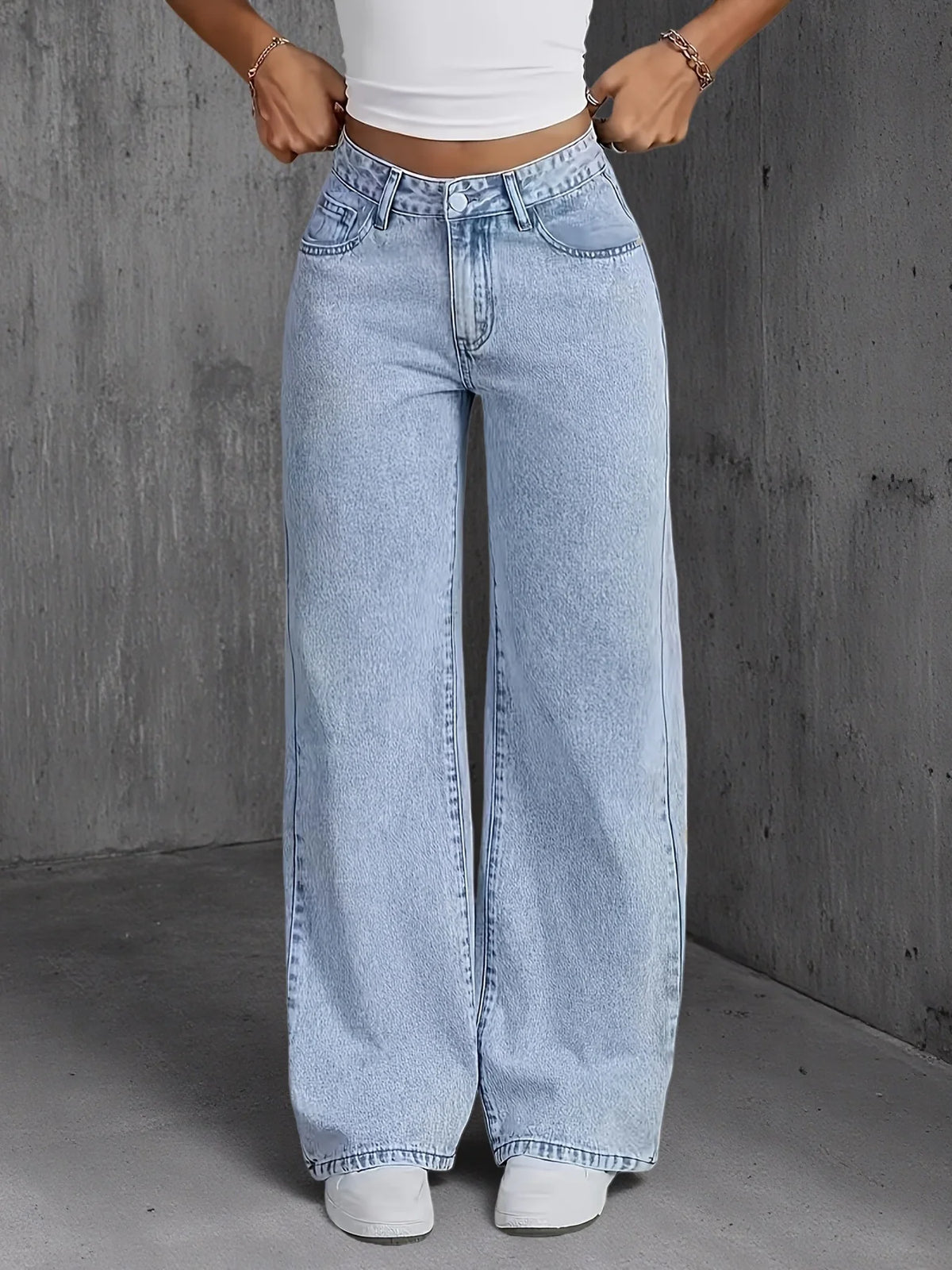 Women's Light Blue High-Waist Wide-Leg Jeans