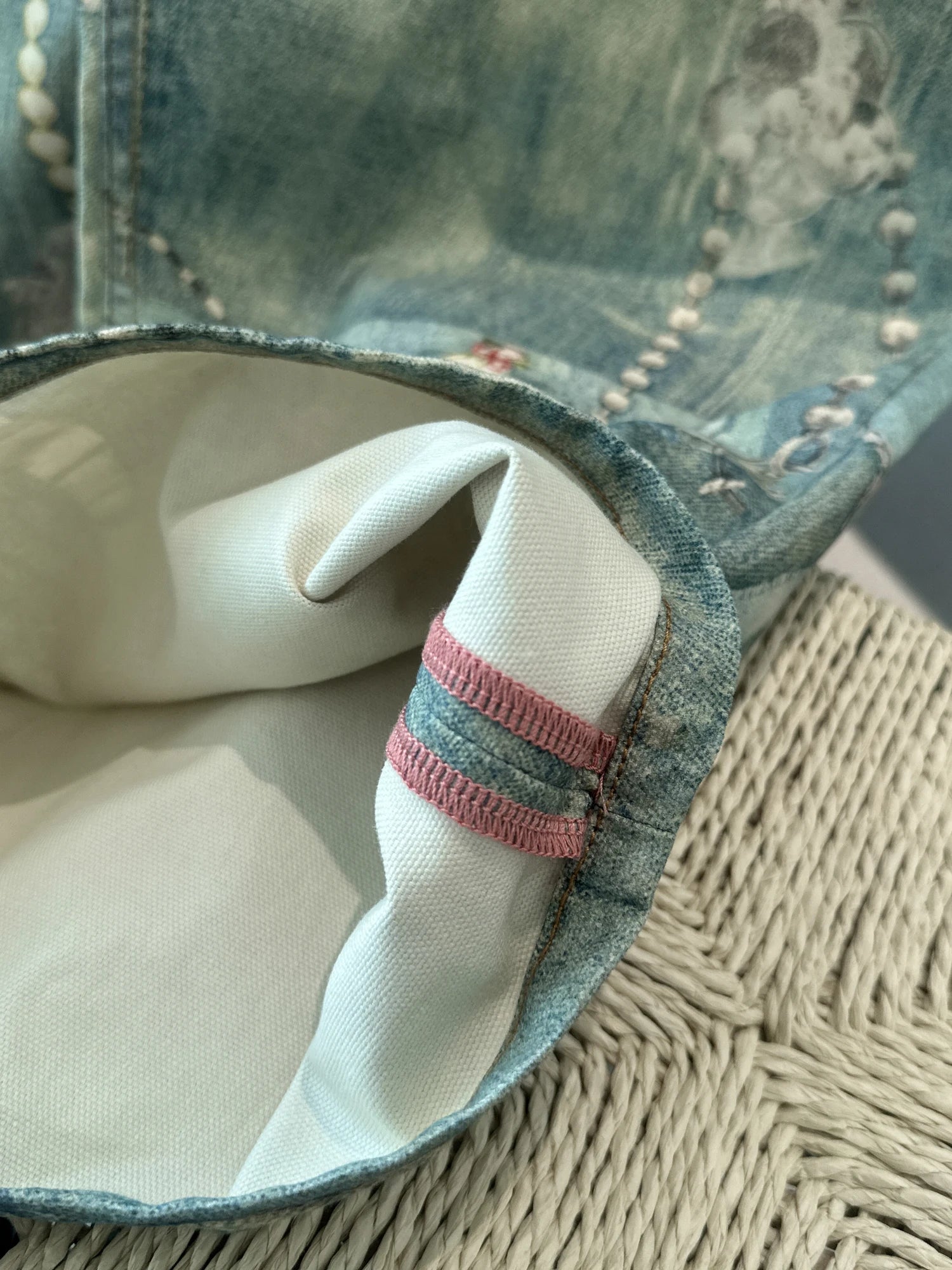 3D Pearl Chain Trompe L'Oeil Straight-Leg Jeans