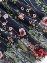 Tonval Floral Embroidered Mesh Midi Skirt – Elegant & Vintage
