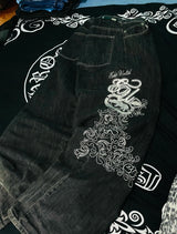 Y2K Baggy Cartoon Embroidery Jeans