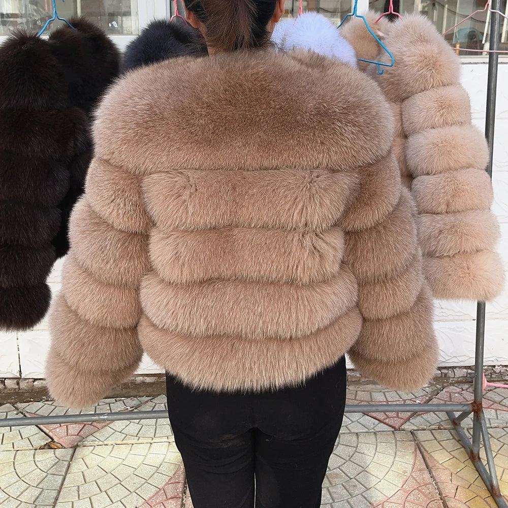 Genuine Fox Fur & Leather Winter Coat