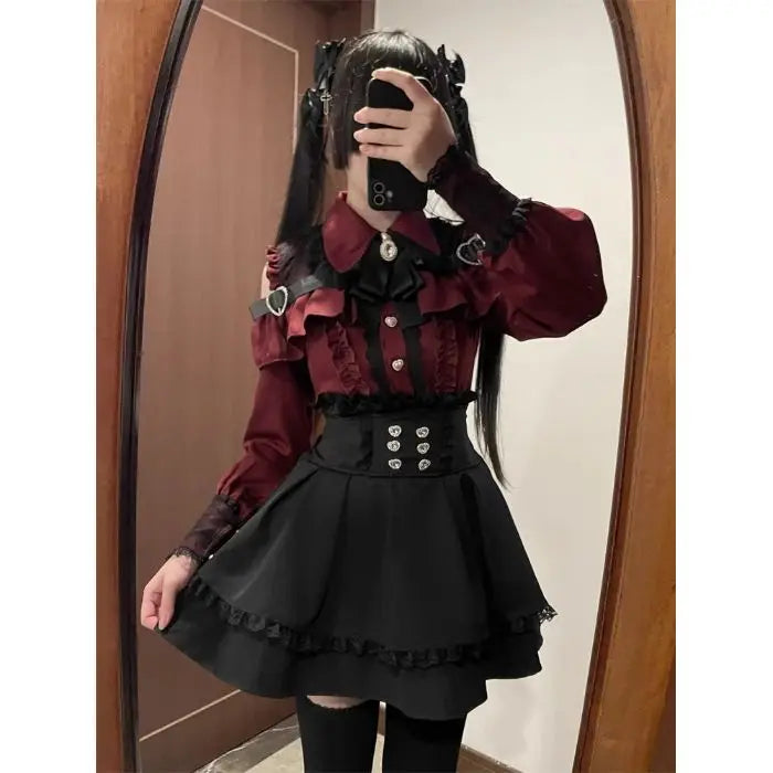 High Waist Lolita School orm Set Winter Faion oulder Bared irt And  Skirt Spicy Girl Clete Outfit Polyester ...