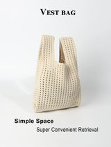 Handmade Knit Handbag Women Mini Shoulder Bag Female Casual Color Wide Stripe Plaid Tote Bag Student Cell Phone Package