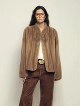 Women's Short Faux Fur Coat with Stand Collar