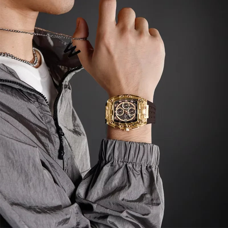 Men's Sport Chronograph – Waterproof Silicone Strap Tonneau Watch