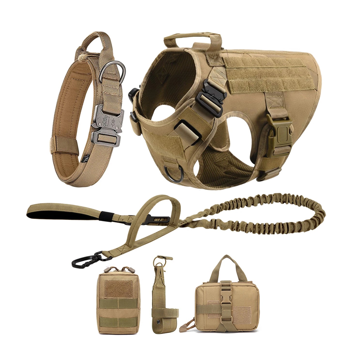 Tactical Dog Harness Set – Collar, Leash & MOLLE Pouches