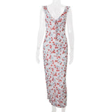 Women's Floral Print Backless Maxi Dress
