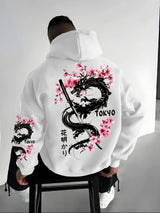 Men's Dragon & Cherry Blossom Print Hoodie