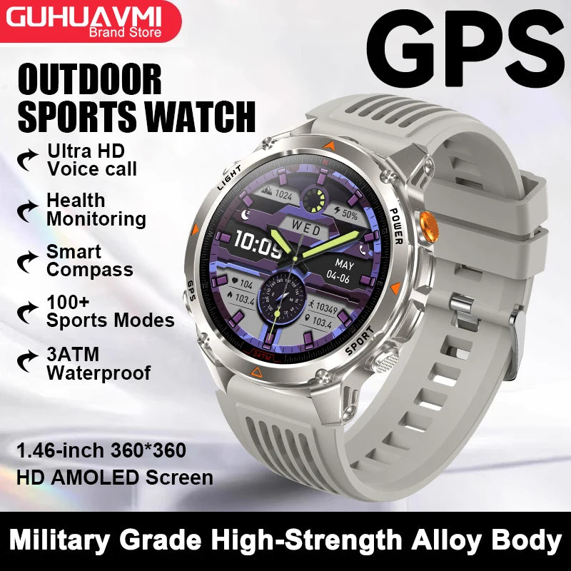 2026 New Military Bluetooth Call Smart Watch Built-in GPS Compass Barometric Altimeter 10ATM Waterproof Sports Smartwatches Men