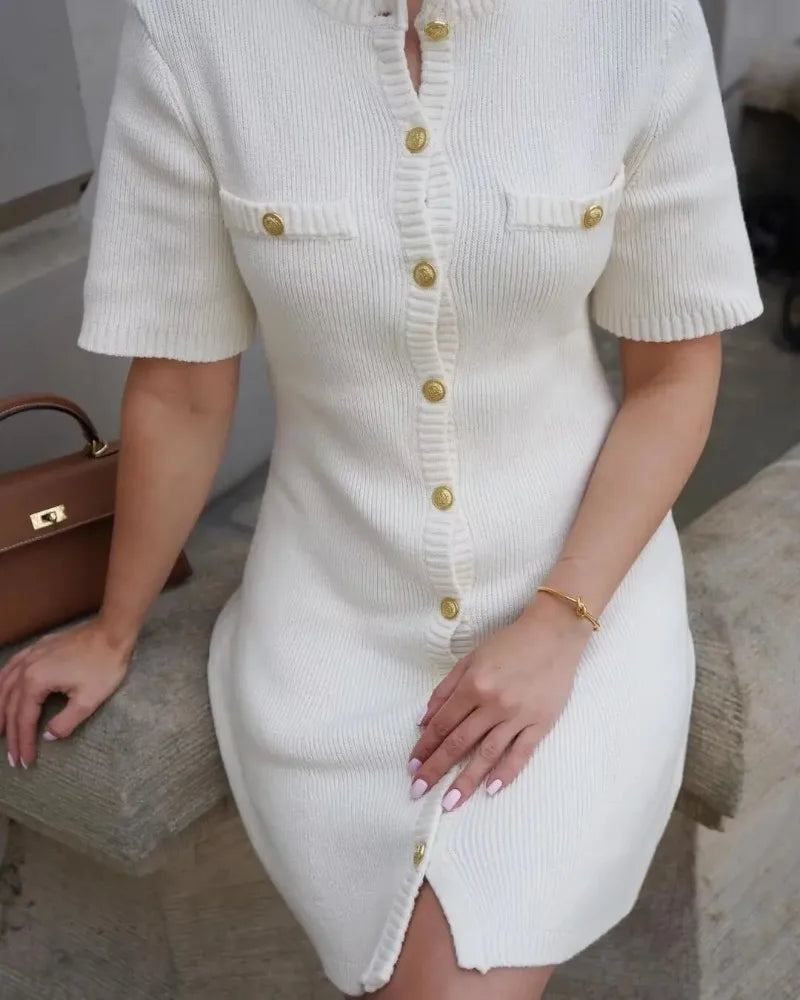 Elegant Ribbed Knit Mini Dress