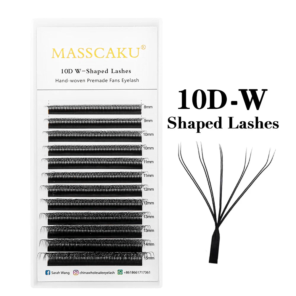 MASSCAKU 10cases/lot Lashes 8D W Shape Volume 12Rows Eyelash Extensions Volume Premade Fans Eyelash Super Soft Full Dense Lashes