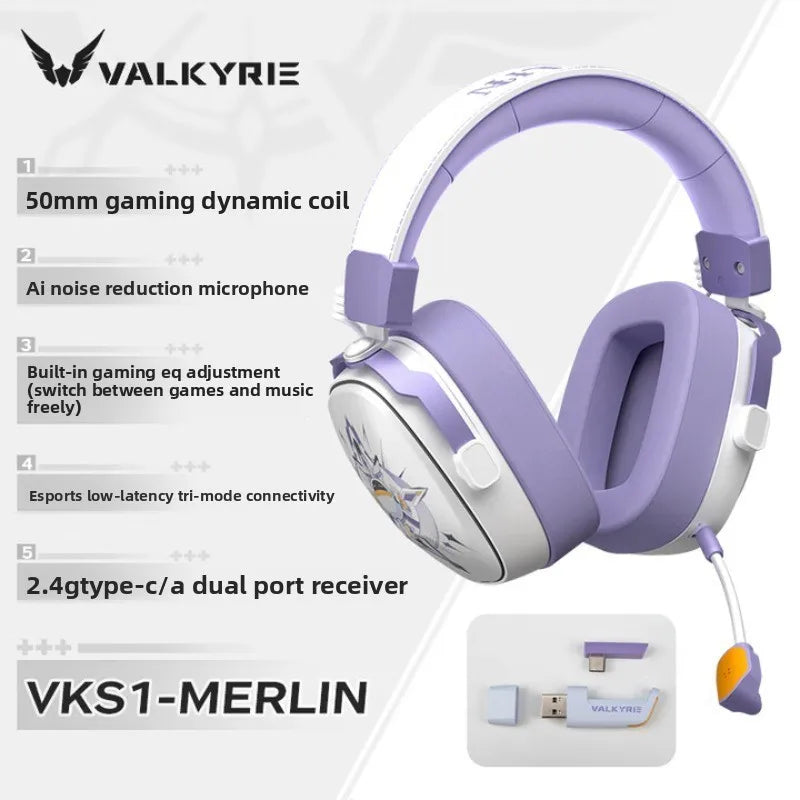 VALKYRIE VK S1 Gaming Headset Wireless Triple-Mode Detachable Microphone 15ms Ultra-Low Latency Esports Chip Gamer Headphones