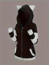 Women's Cat Ear Colorblock Zip-Up Hoodie