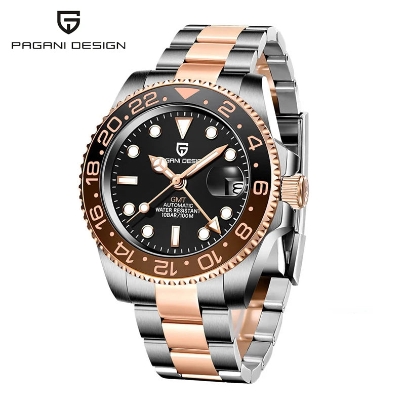 New PAGANI DESIGN 40MM GMT Mechanical Wristwatch Sapphire Ceramic Bezel Automatic Watch Stainless Steel 100M Waterproof Watches
