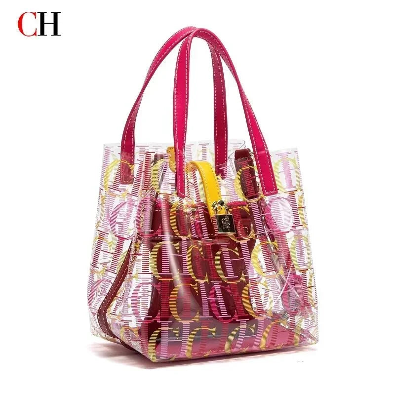 CH Transparent PVC Bucket Bag Women Colorful Jelly Tote Bags Small Crossbody Shoulder Handbag with Inner Pouch