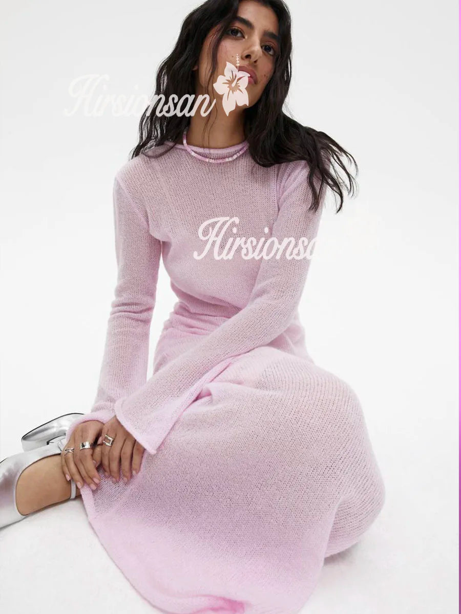 Elegant O-Neck Knit Maxi Dress
