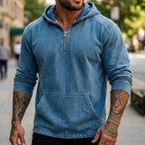 Spring/Autumn Men's Hoodie Denim Streetstyle Zip-Up | Short-Sleeved Sweatshirt | New Casual & Versatile Casualwear Top for Man