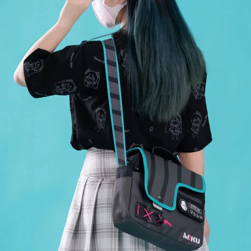 Bandai Hatsune Miku Buckle Shoulder Bag Cartoon Hatsune Miku Large Capacity Cool Storage Bag Anime Peripherals Holiday Gifts