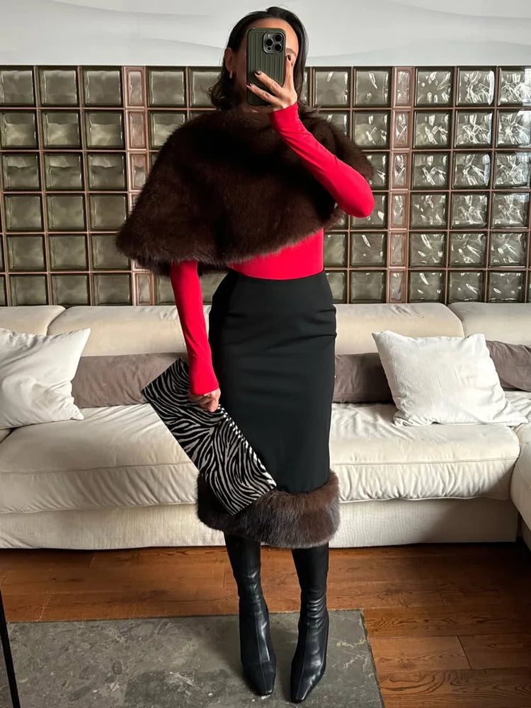 Elegant Fur & Feather 2-Piece Maxi Set