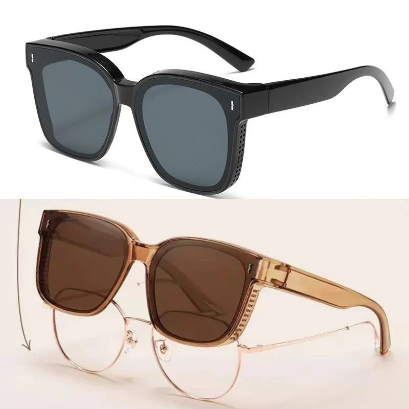 Polarized Clip-On Sunglasses for Glasses Wearers, Fashion Square Over Glasses Myopia Sunglasses, UV400 Protection for Driving, Fishing & Outdoor Use