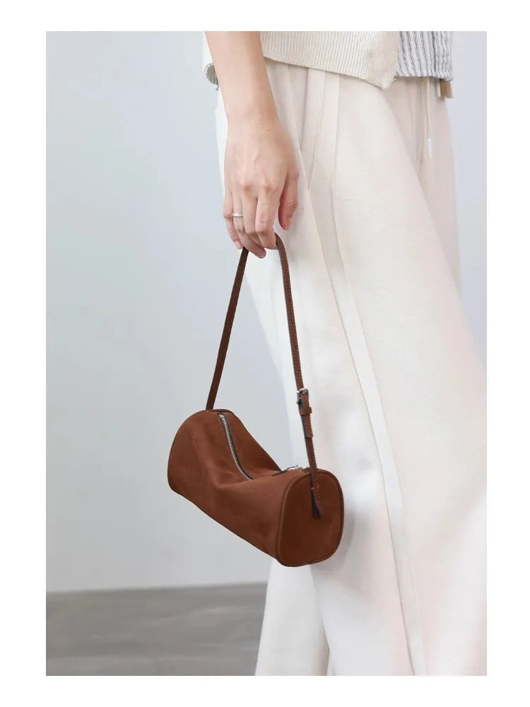 Full Grain Leather Soft Balck Small Size Crossbody Bags For Women Luxury Adjustable Shoulder Strap Underarm Bag Portable Handbag