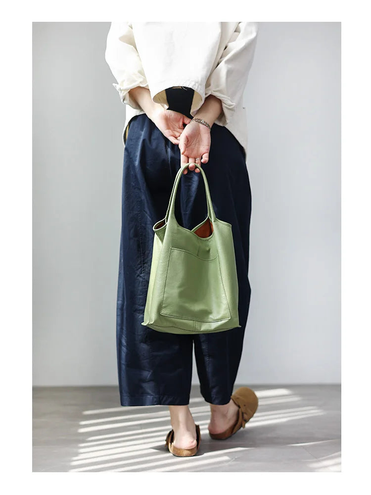 Women Genuine Leather Tote Luxury Light Weight And Comfortable To Use Handbag Colorful Soft Shopping Bags