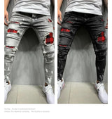 2025 Jeans Pencil Pants Holes Distressed Men Streetwear Denims Patchwork Mid Waist Slim Fit Washed Denim Ankle Length Trousers