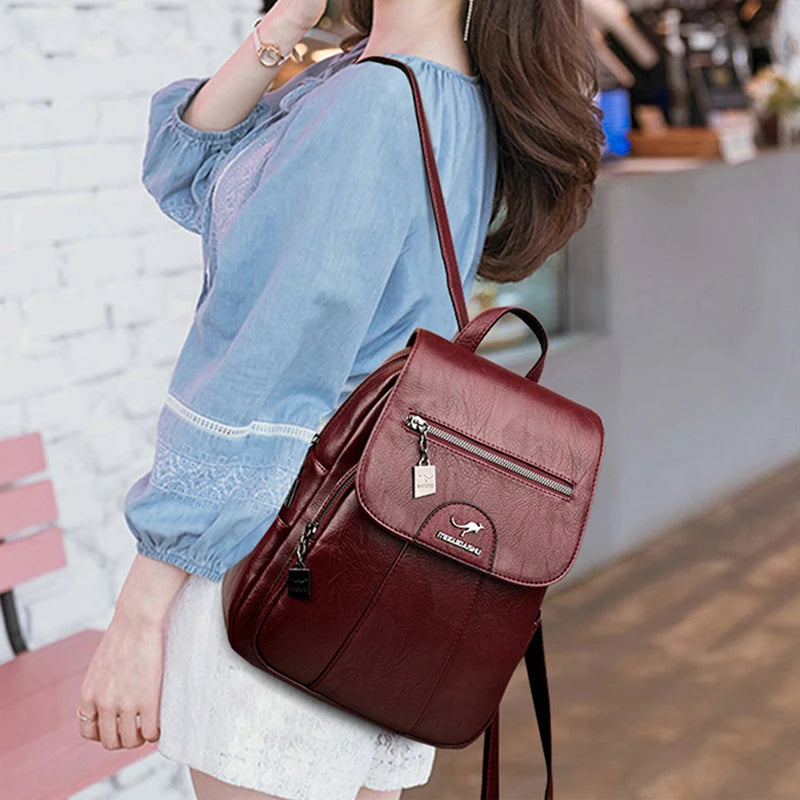 Women's Leather Backpack with Organizer Pockets