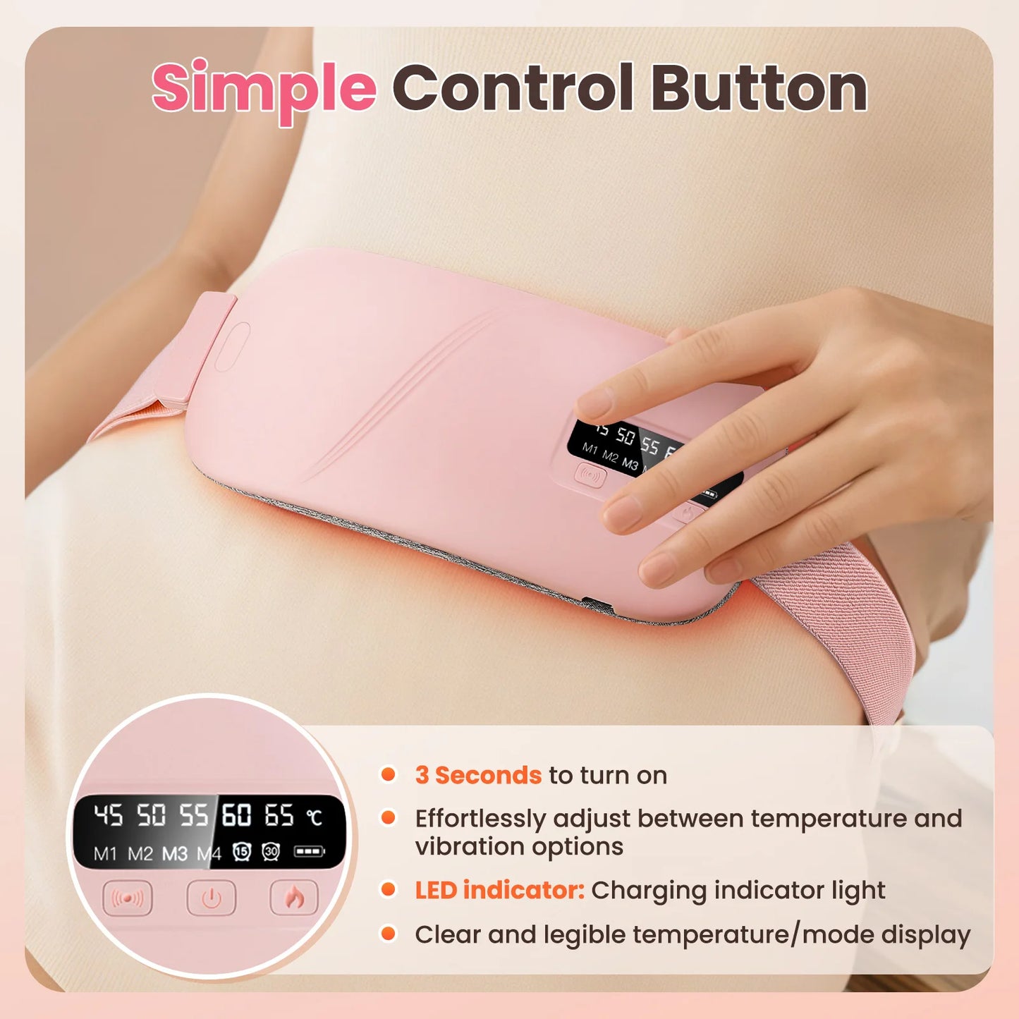 5-Mode Electric Heating & Vibration Waist Massage Belt – USA-Made Smart Menstrual Relief Pad for Period Cramps