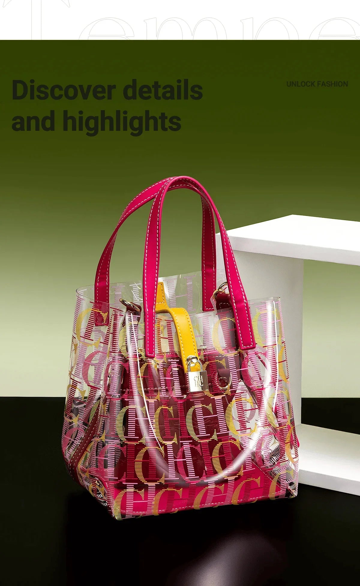 CH Transparent PVC Bucket Bag Women Colorful Jelly Tote Bags Small Crossbody Shoulder Handbag with Inner Pouch