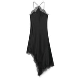 Elegant Lace Spliced Sling Dress: Sleeveless Backless Chic