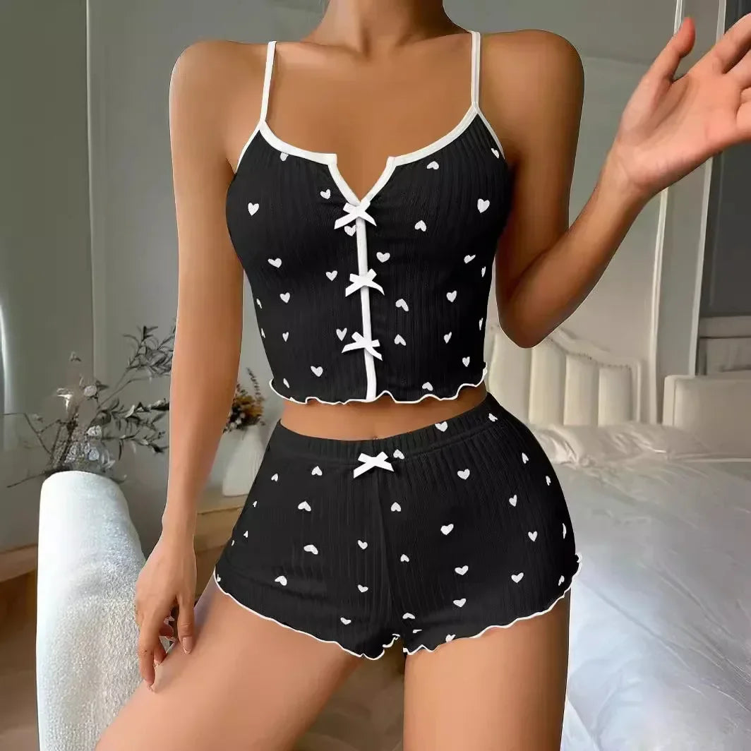Heart Print Ribbed Lounge Set