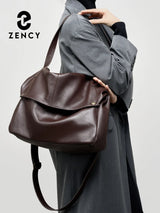 Zency Large Capacity Shoulder Bag Purse Genuine Leather Women's Work Tote Bag Handbag Shopper Bag Pocket For A4 ipad Crossbody