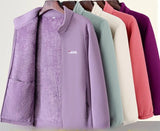 Women's Fleece Zip-Up Jacket with Embroidered Stand Collar