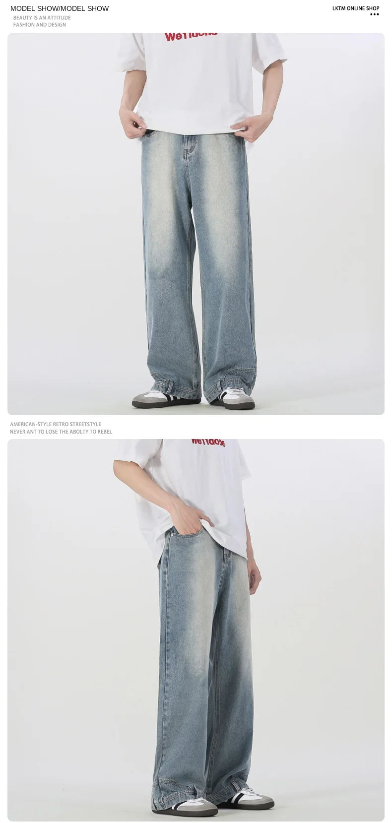 Retro Wide-Leg Baggy Denim Jeans – Unisex Straight Fit