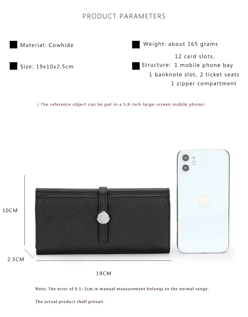 Genuine Leather Wallet Women Long Clutch Fashion Luxury Brand Ladies Purses Card Holder Zipper Coin Pocket High Quality Billfold
