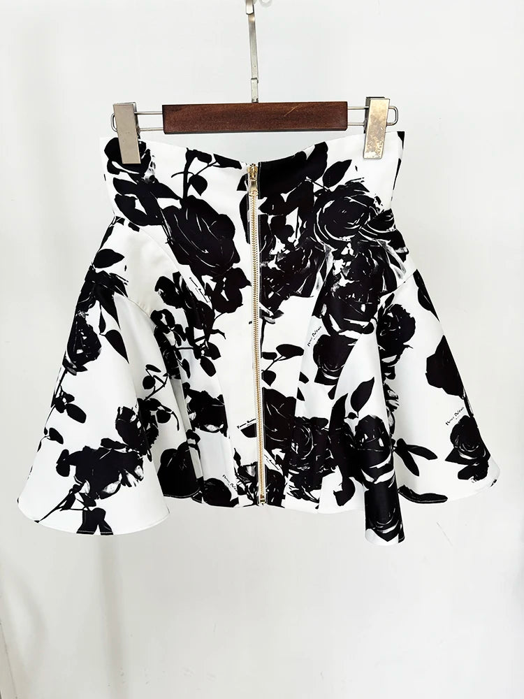 2026 Runway Floral Mini Skirt with Rose Gold Buttons