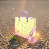 Fashion Storage EVA Large Leather Shoulder Bag Beach Tote Travel Handbag Storage for Women Casual Waterproof Bag Hole Fit Charms