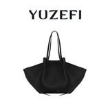 YUZEFI Women Tote Bag Solid Color Retro Minimalist Relaxation Luxury Versatile Daily Commuter Travel Large Capacity Shoulder Bag