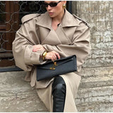Elegant Lapel Lace-Up Overcoat