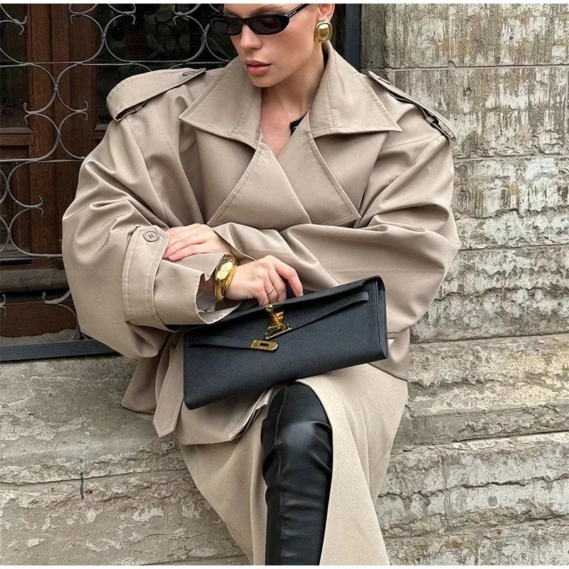 Elegant Lapel Lace-Up Overcoat