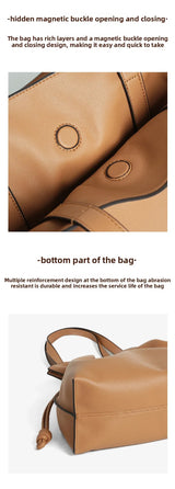 Autumn Winter High-End Leather Bucket Bag Drawstring Pleated Soft Cowhide Single Shoulder Tote Lucky Bag for Women