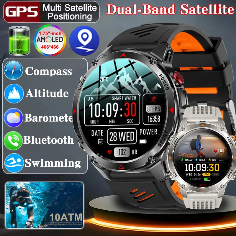 2026 New Military Bluetooth Call Smart Watch Built-in GPS Compass Barometric Altimeter 10ATM Waterproof Sports Smartwatches Men