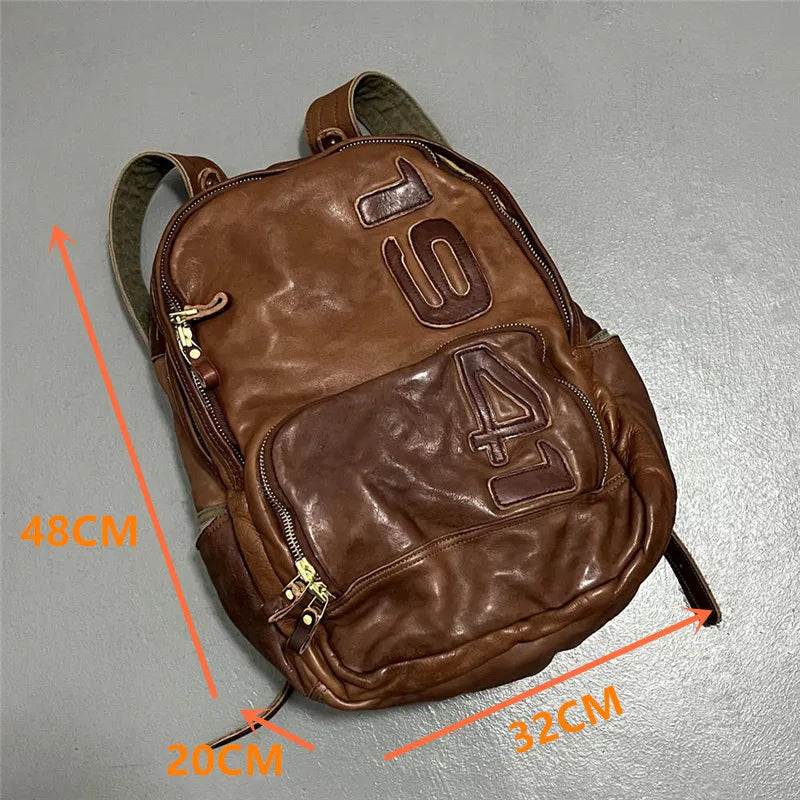 Vintage luxury genuine leather large capacity men's backpacks outdoor daily travel handmade soft real cowhide laptop schoolbags