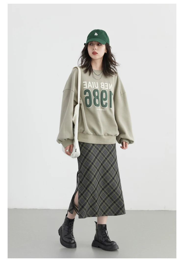 CHIC VEN Women Long Skirt Casual New Sweet Cool Style High Waist Slit Plaid Half Skirt Straight Tube Skirts Spring Autumn 2024