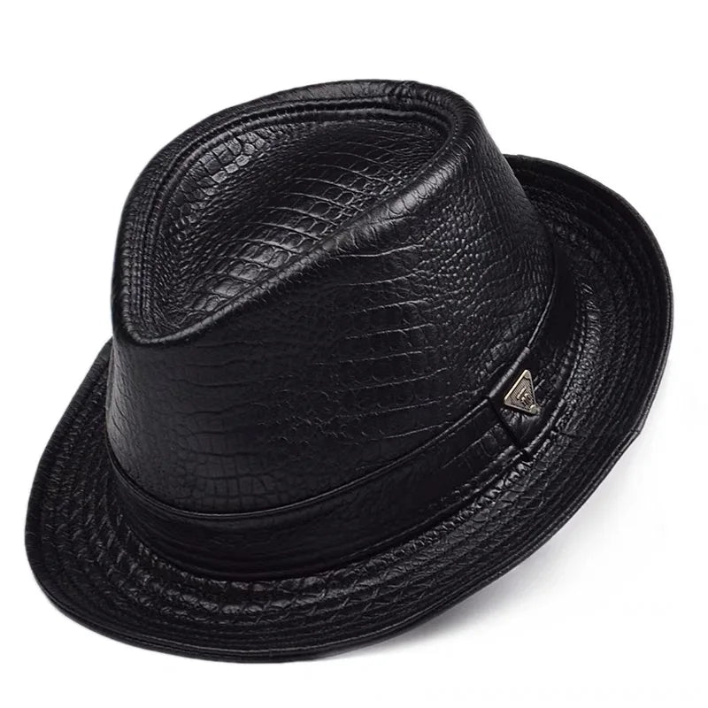 Men's Genuine Leather Cowhide Fedora Hat
